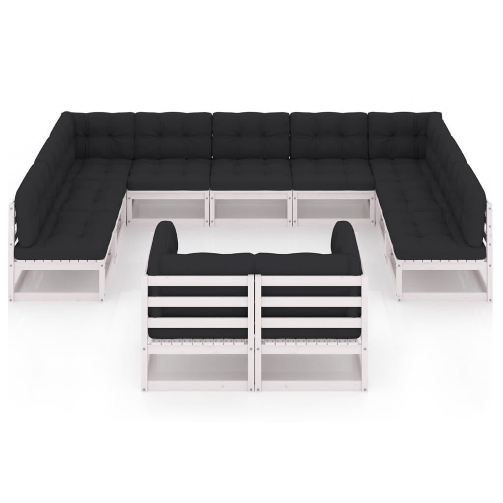 11-tlg. Garten-Lounge-Set mit Kissen Weiss Kiefer Massivholz